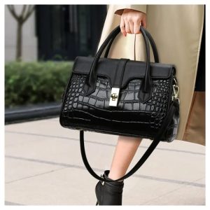 Casual Tote Luxury Leather Handbags Purse Women Bag(BLACK)